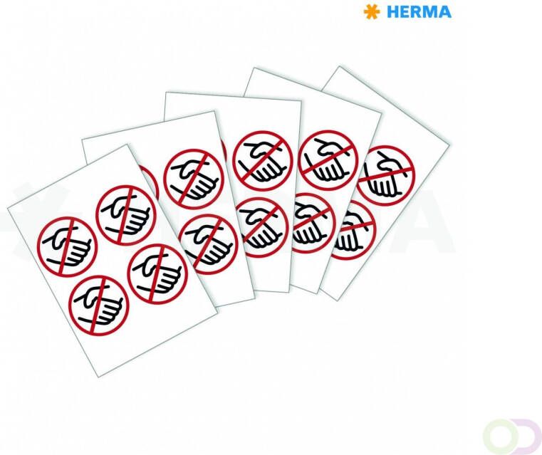 Herma Informatie-etiket: Verbodsteken geen handen schudden Ã 10 cm zelfklevend verwijderbaar. Bevat 20 etiketten